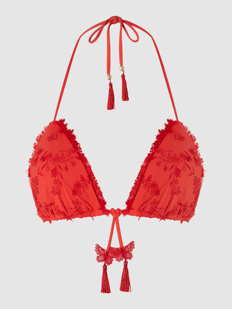 Bikini-Oberteil mit Stickereien in rot
