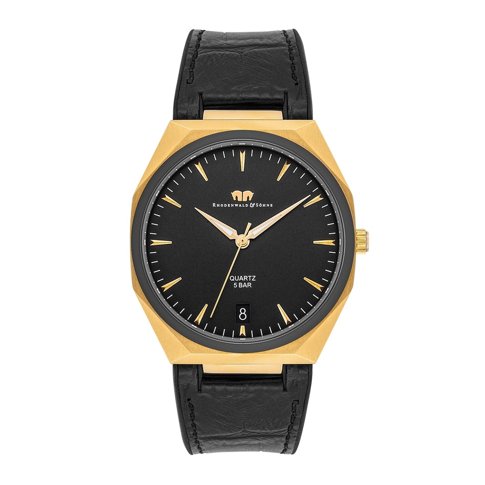 Rhodenwald & Söhne Montre à quartz Cooledge en Or jaune Cuir véritable/silicone en Noir Montre