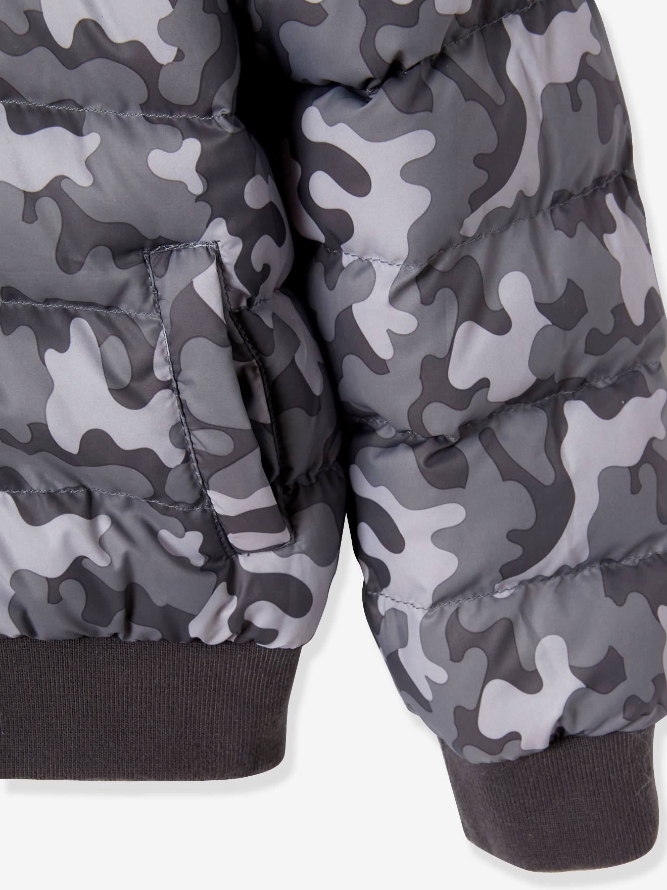 Blouson doudoune garçon réversible marine grisé
