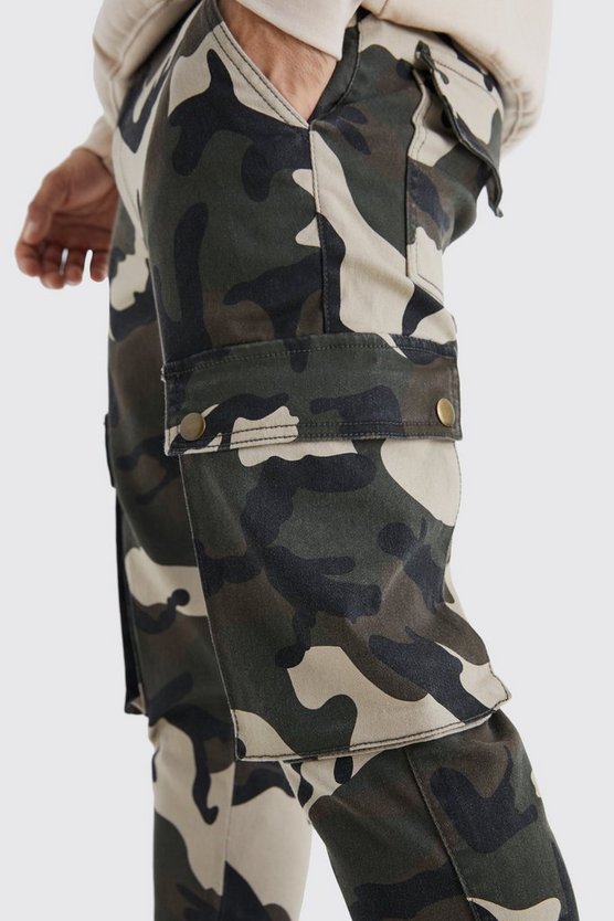 Skinny Camouflage Cargo-Hose mit Druckknöpfen