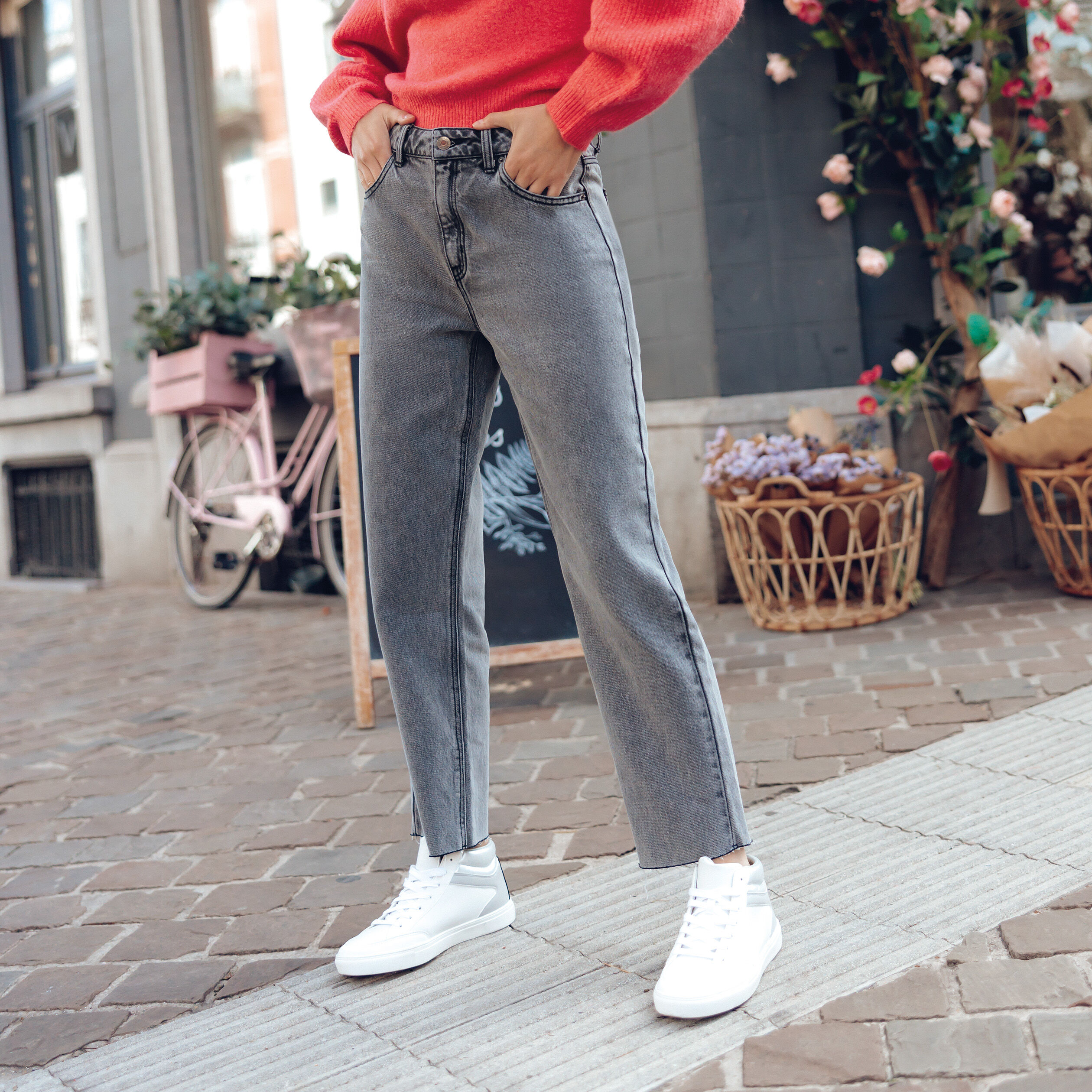 Jeans regular taille haute denim gris femme | Cache Cache