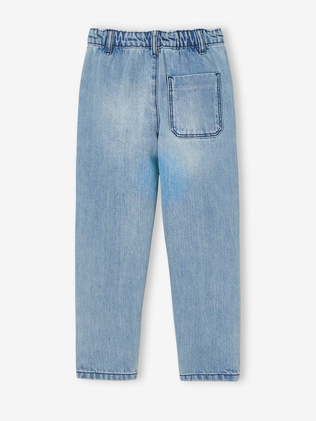 Jean droit loose effet patchs garçon denim bleached
