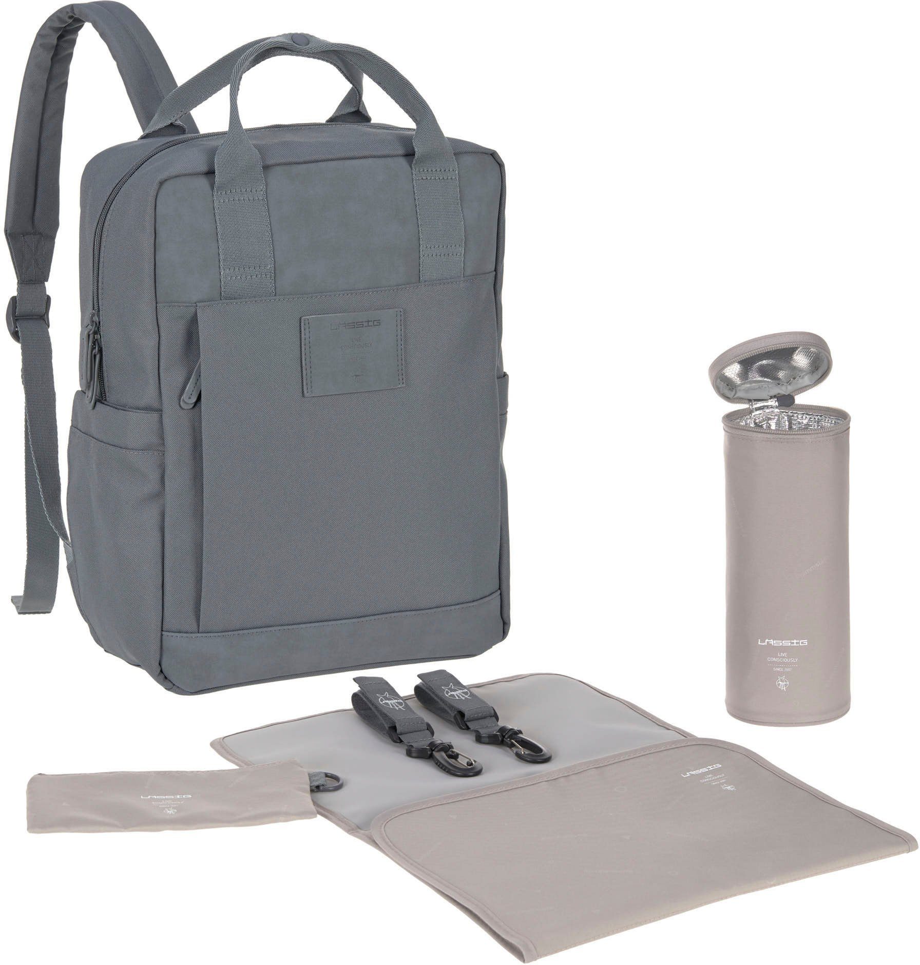 LÄSSIG Wickelrucksack Green Label, Vividal, anthracite, zum Teil aus recyceltem Material