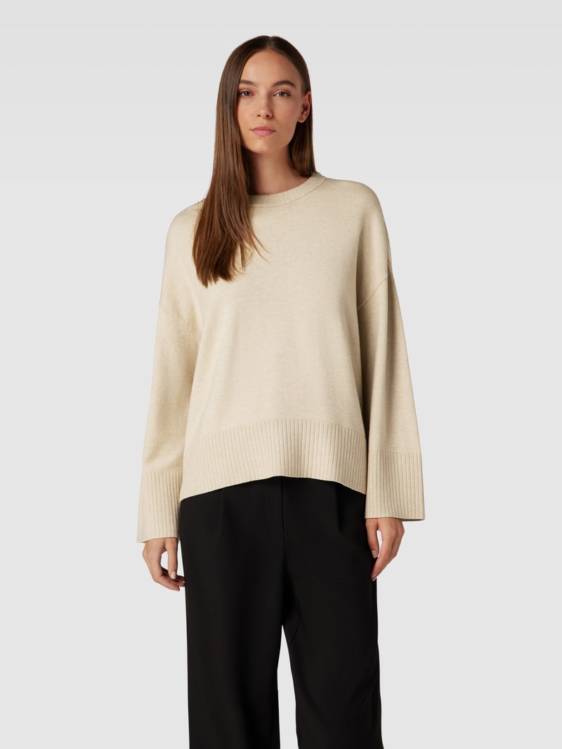 Strickpullover mit Rundhalsausschnitt Modell 'Odanna' in sand meliert
