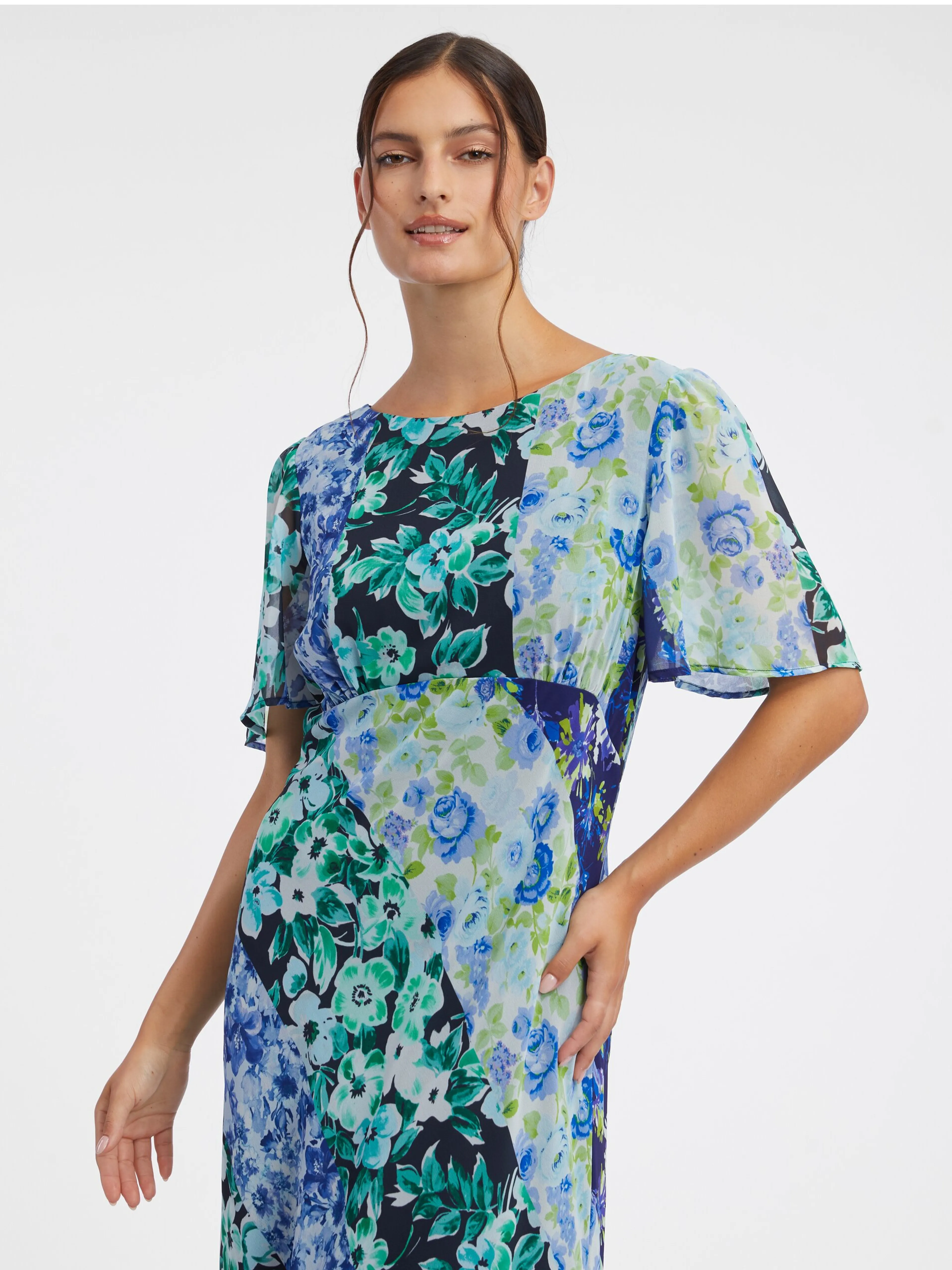 Blaues geblümtes Damen-Midikleid ORSAY