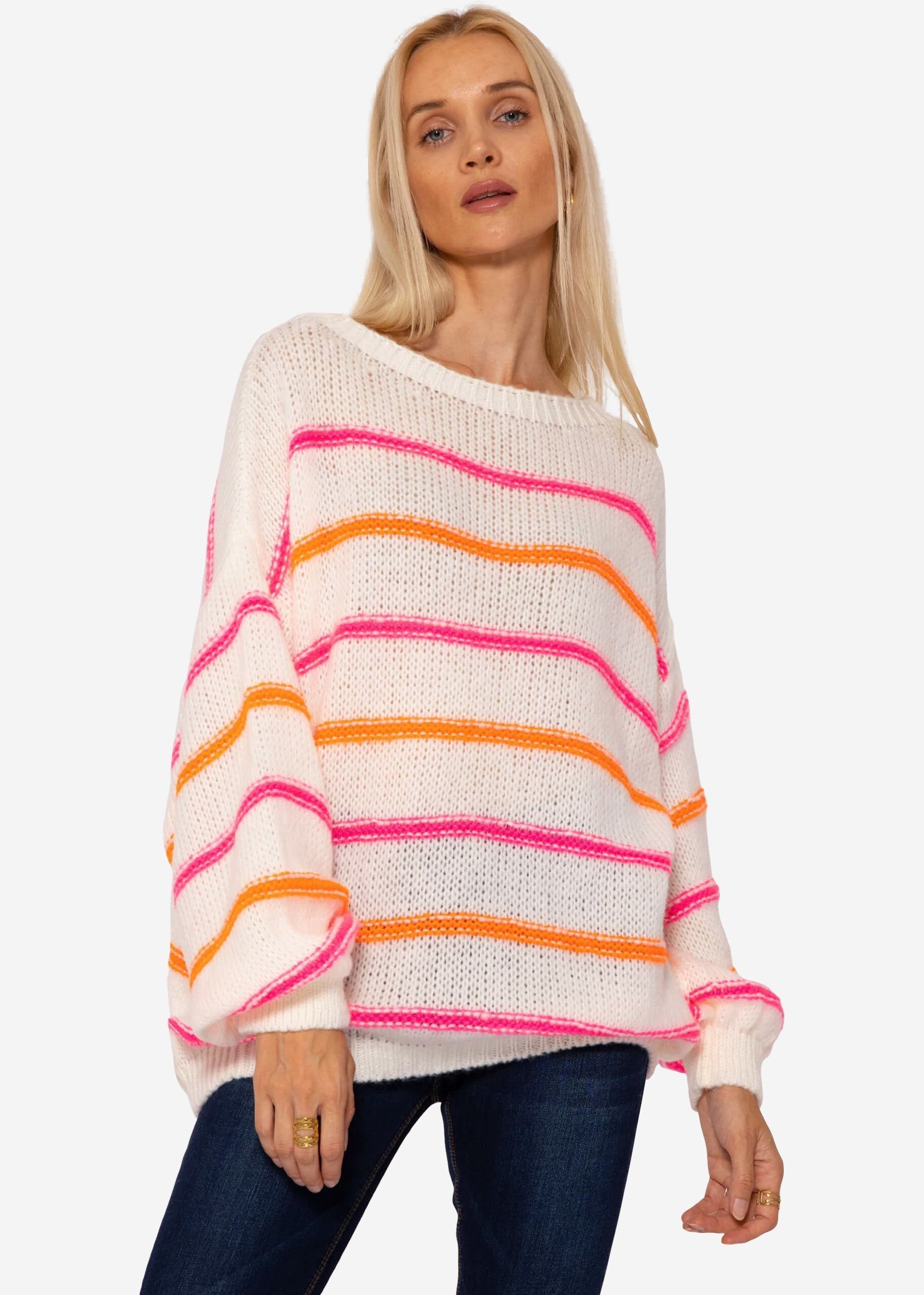 SASSYCLASSY Strickpullover Oversize Pullover Damen aus weichem Grobstrick Lässiger Strickpullover mit weitem Rundhalsausschnitt Made in Italy
