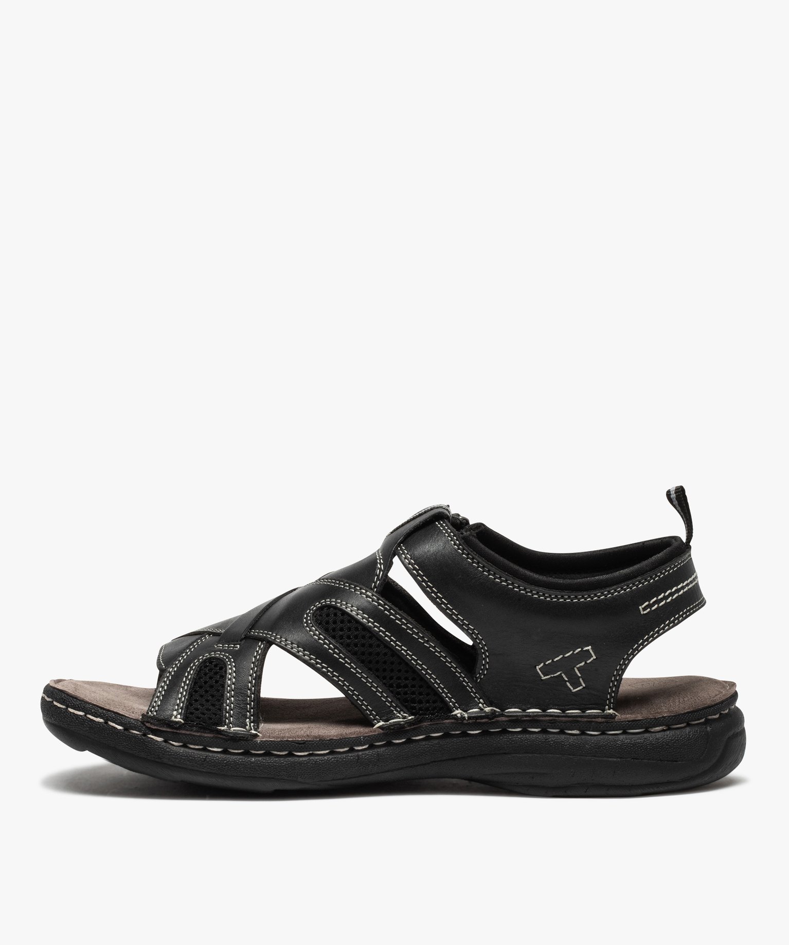 Sandales homme confort dessus cuir à surpiqres contrastées noir | GEMO