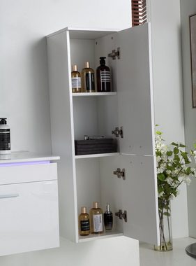 Faizee Möbel Badmöbel-Set Badmöbel set, Weiß komplett 5TLG 90 cm, (Komplett-Set, 5-St), LED-Spiegel mit Touch Badmöbel-Set VORMONTIERT Hochglanz lackiert