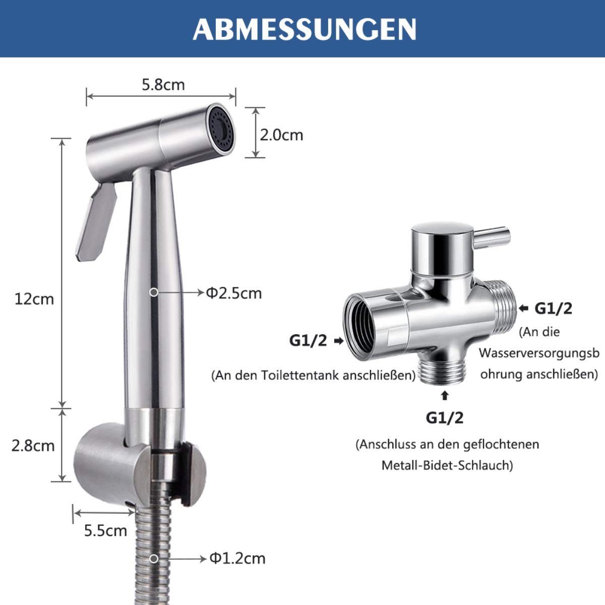 Haiaveng Seitenbrause Bidet Edelstahl-Bidet-Duschkopf und Armaturen