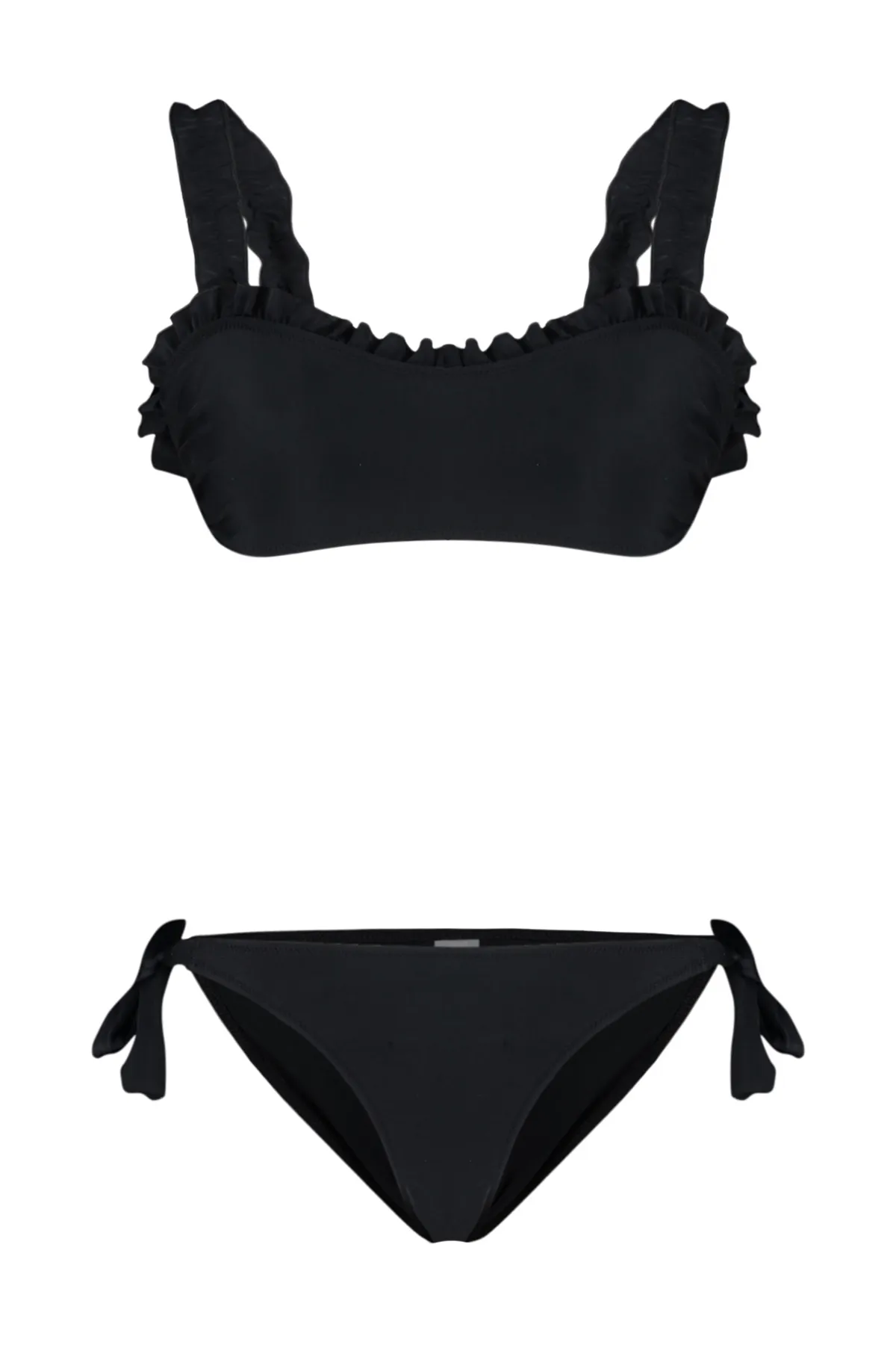 Trendyol Collection  Schwarzes, strukturiertes Bustier-Bikini-Set mit Rüschen und Rüschen TBESS24BT00101