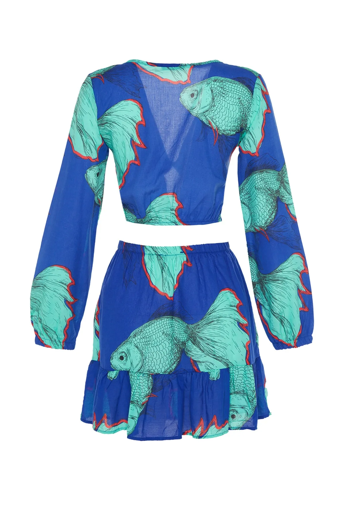 Trendyol Collection  Blusen-Rock-Set aus 100 % Baumwolle mit Unterwassermuster, TBESS23AU00009