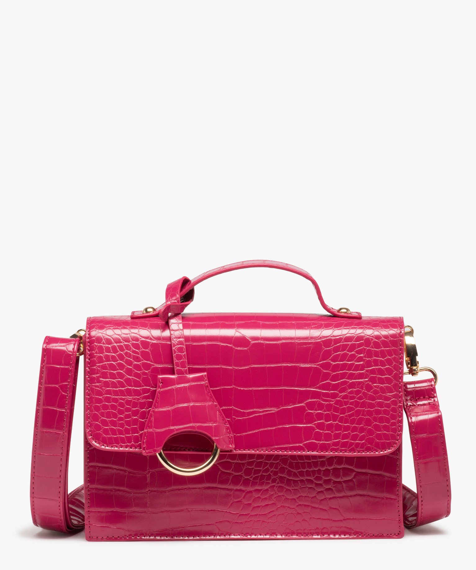 Sac à main verni motif animal en relief à bandoulière amo... rose | GEMO