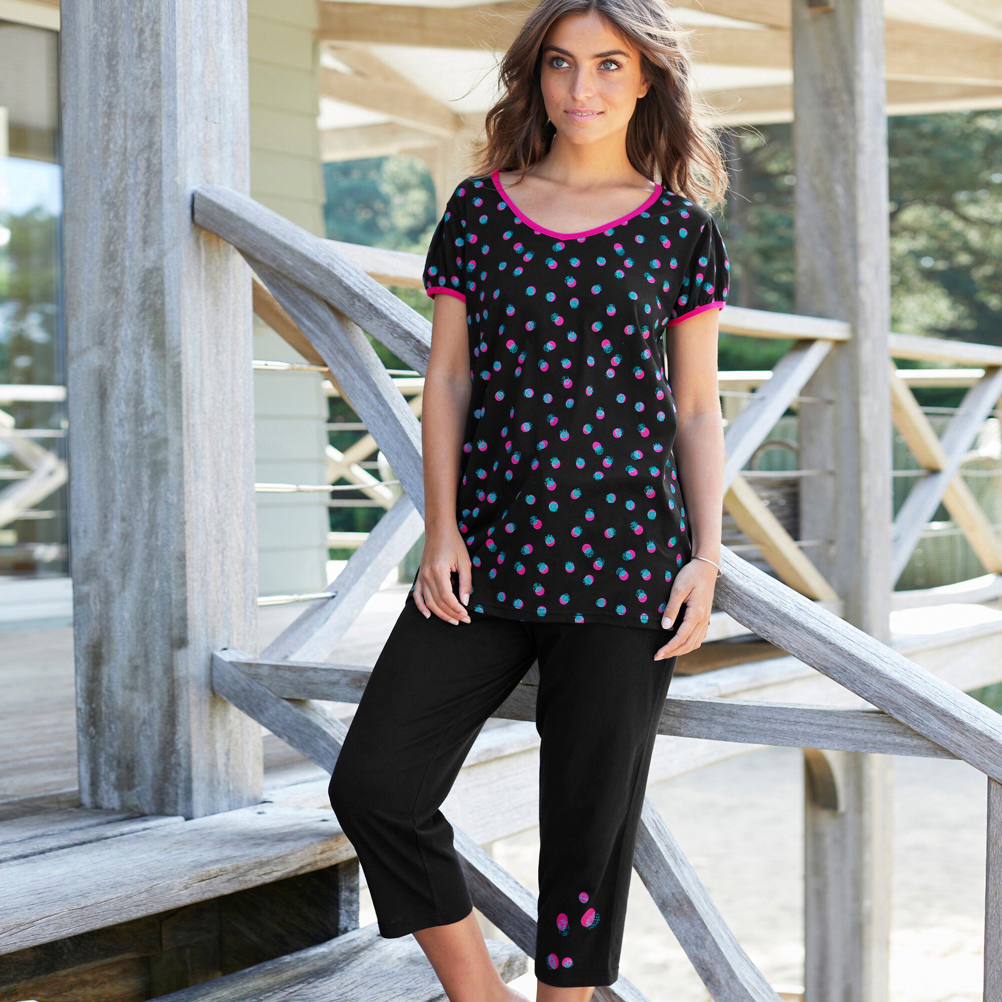 Tee-shirt manches courtes coton Enjoy imprimé pois