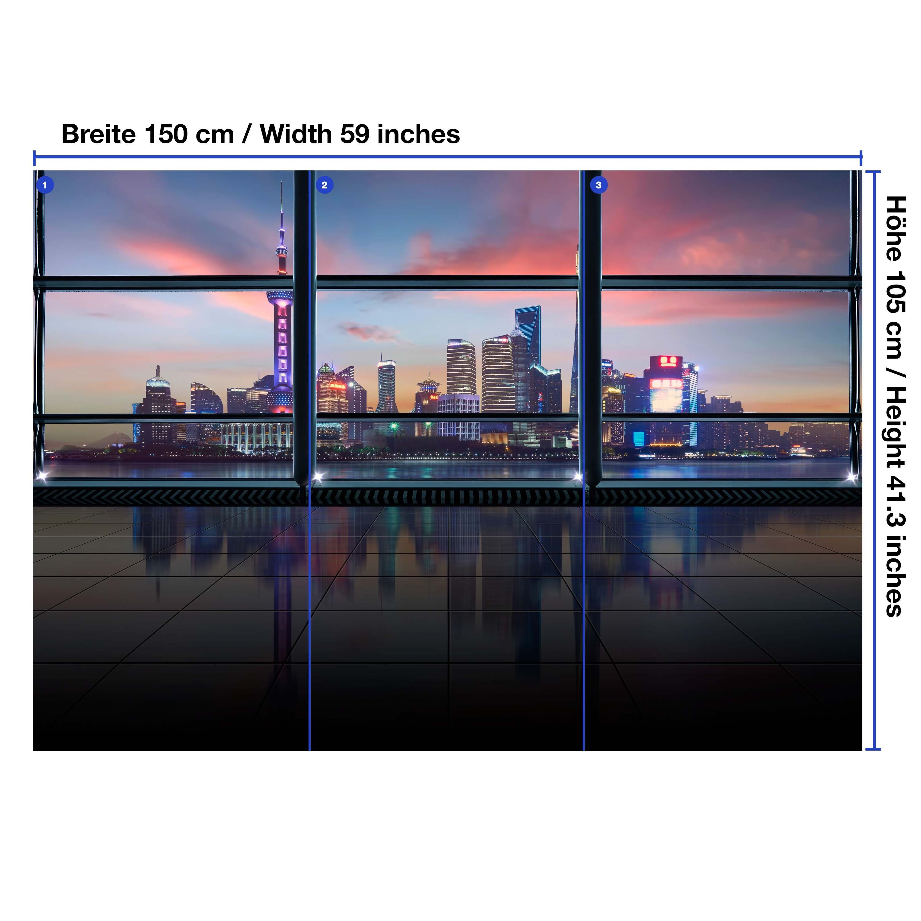 wandmotiv24 Fototapete Ausblick Fenster Stadt Skyline Nacht, glatt, Wandtapete, Motivtapete, matt, Vliestapete