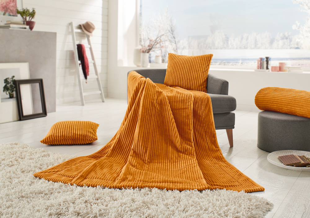 Wohndecke Cord Optik senf