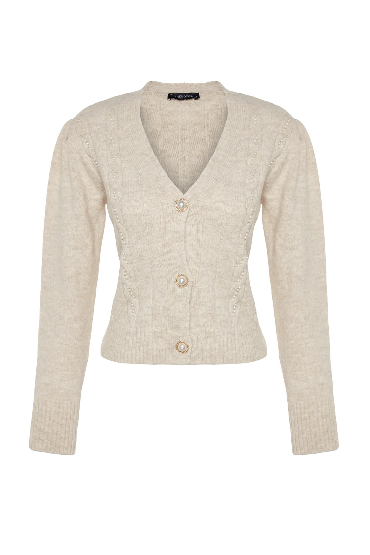 Trendyol Collection  Steinweiche, strukturierte Strickjacke mit Stickerei-Details TWOAW24HI00267