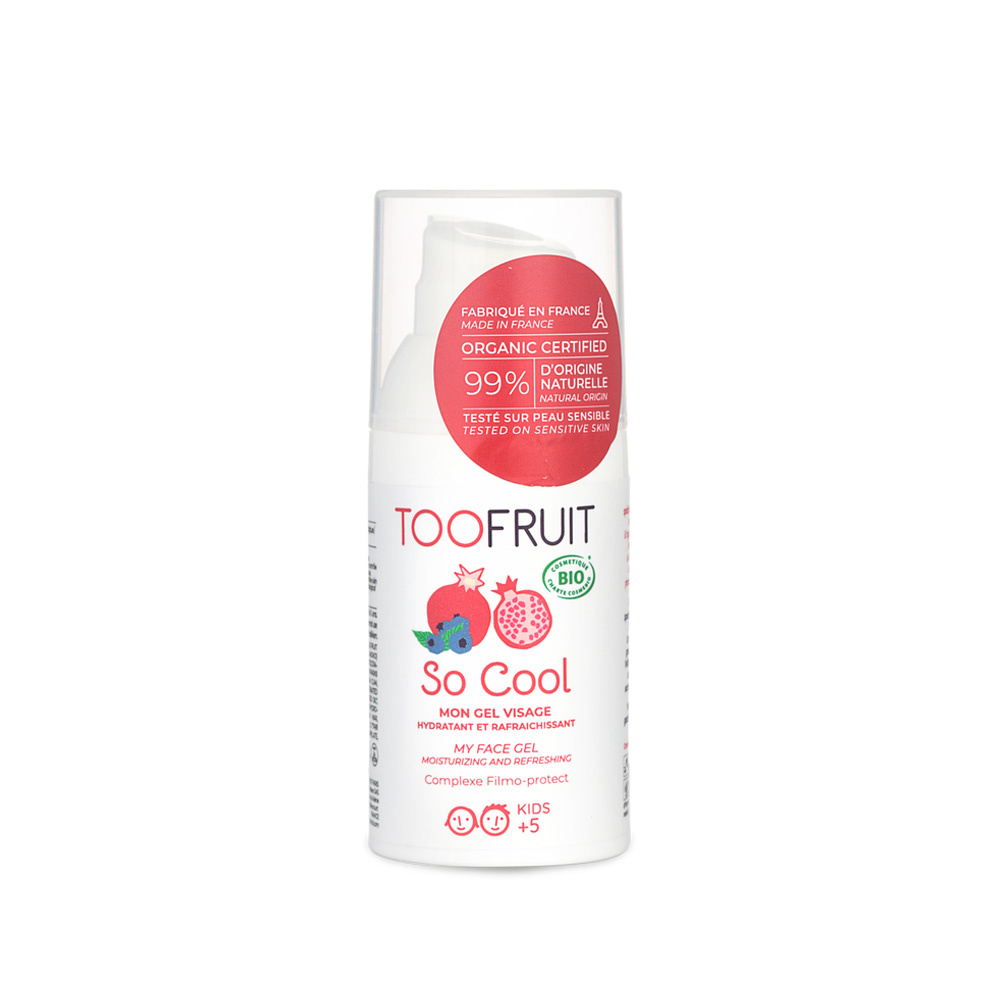 toofruit So Cool, gel crème hydratant et apaisante BIO  Grenade - Myrtille Gel-crème hydratant et apaisant visage.Peau sensible et mixte.