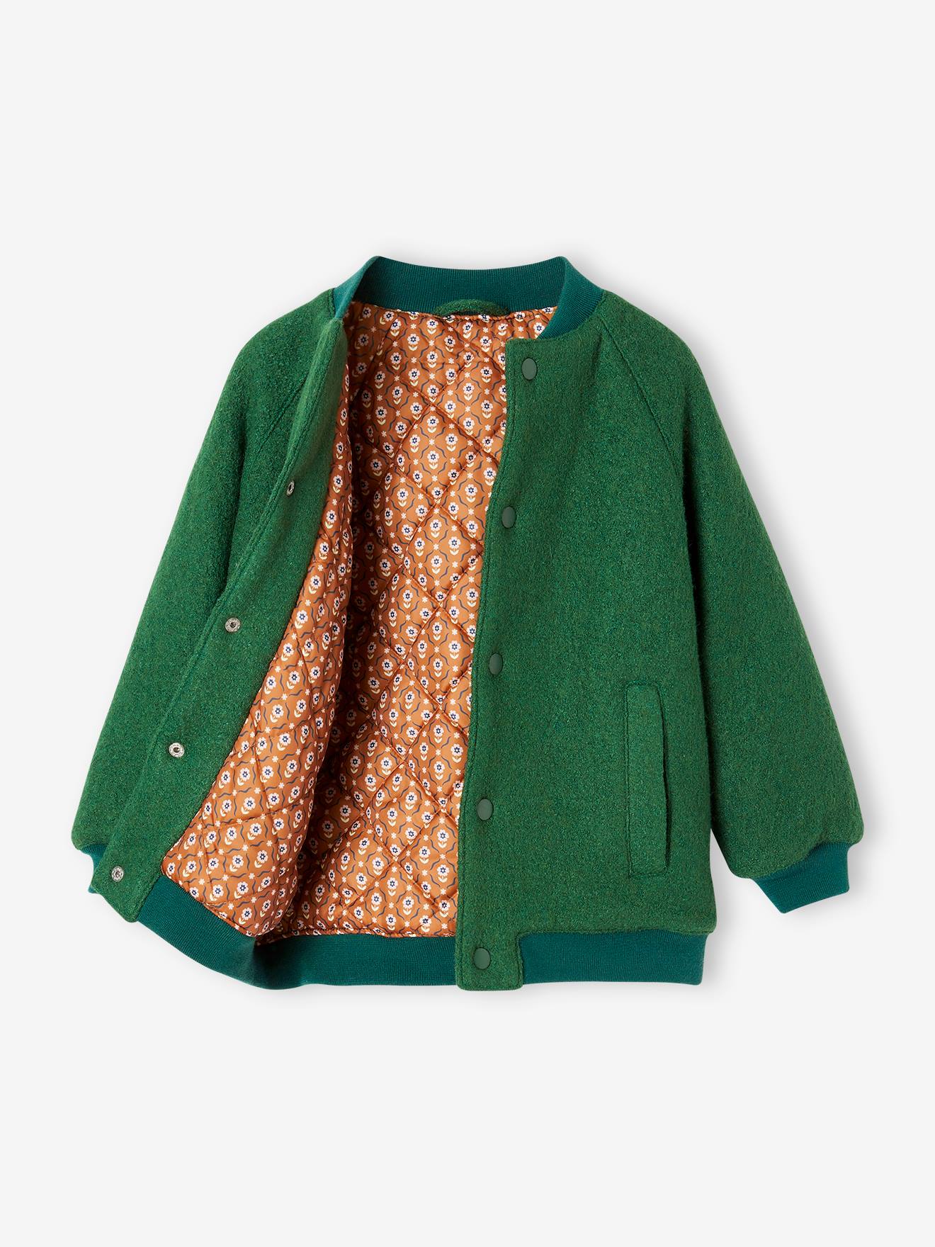 Vertbaudet Mädchen Bouclé-Collegejacke, Wattierung Recycling-Polyester - englischgrün
