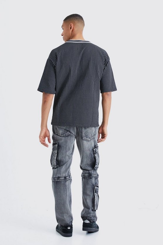 Oversize Official Baseball-Hemd mit Nadelstreifen