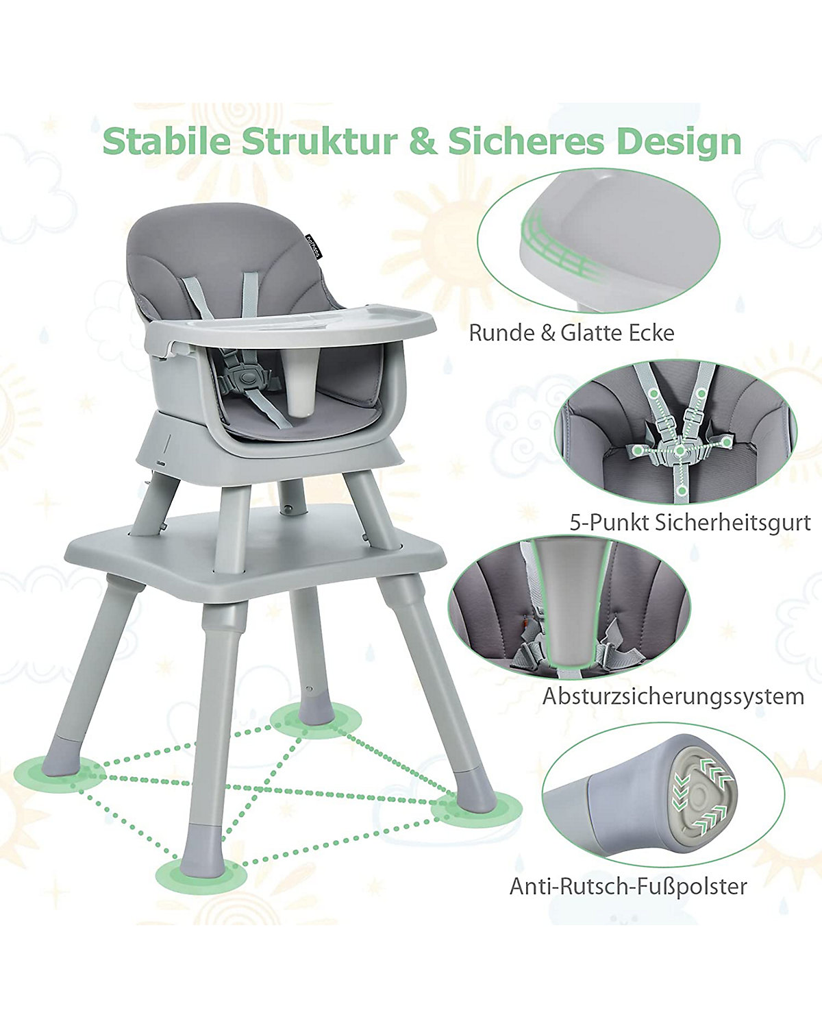 6-in-1 Hochstuhl Sitzgruppe abnehmbar Bausteintisch