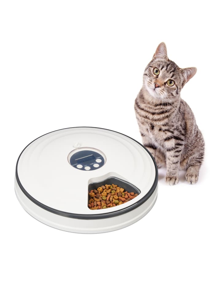 relaxdays Futterautomat Katze in Weiß/ Grau günstig kaufen onesize