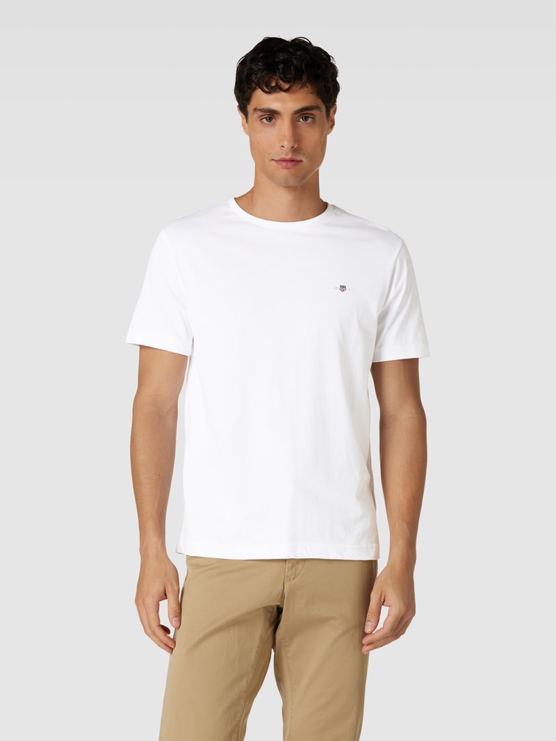 Regular Fit T-Shirt mit Label-Stitching Modell 'SHIELD' in offwhite