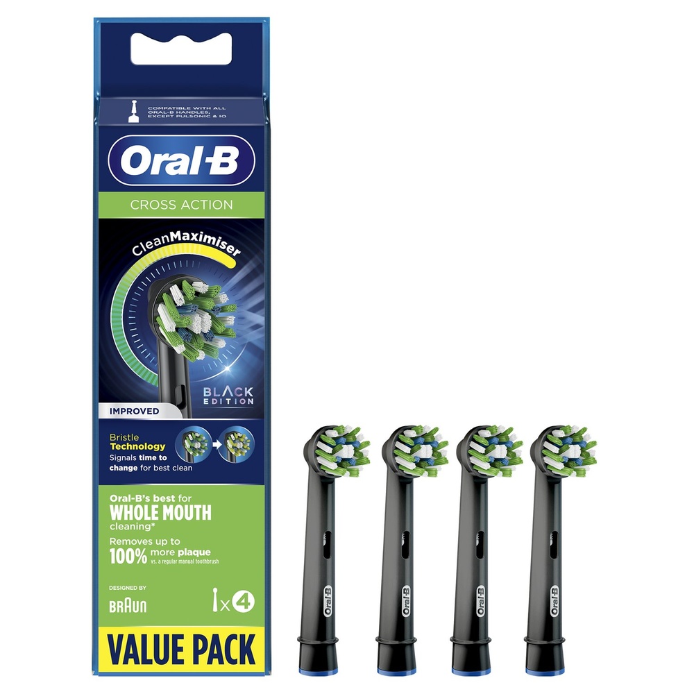 oral-b Oral-B CrossAction Brossette Avec CleanMaximiser, Noire, 4 Brossettes De Rechange