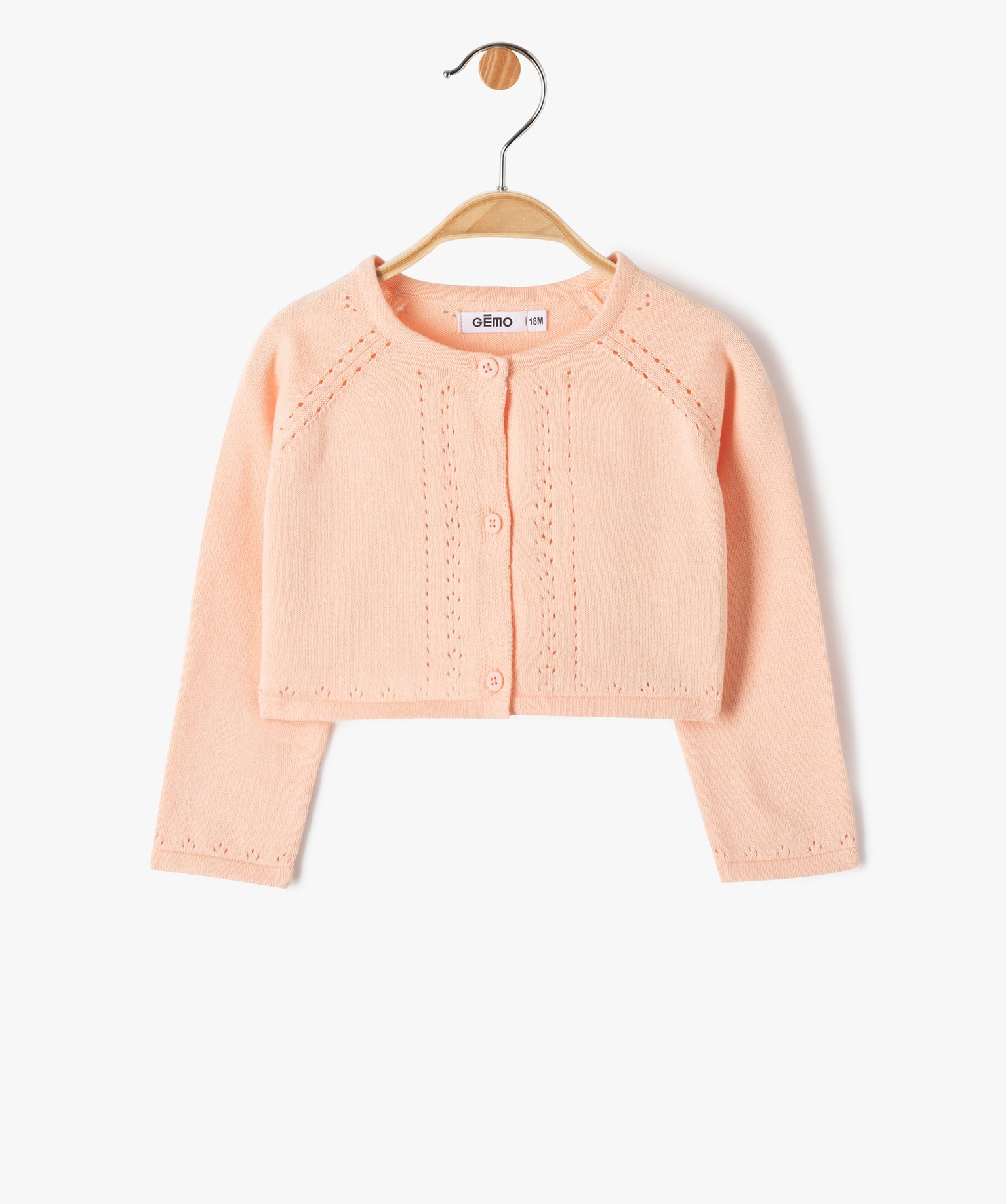 Gilet bébé fille court à maille ajourée rose | GEMO