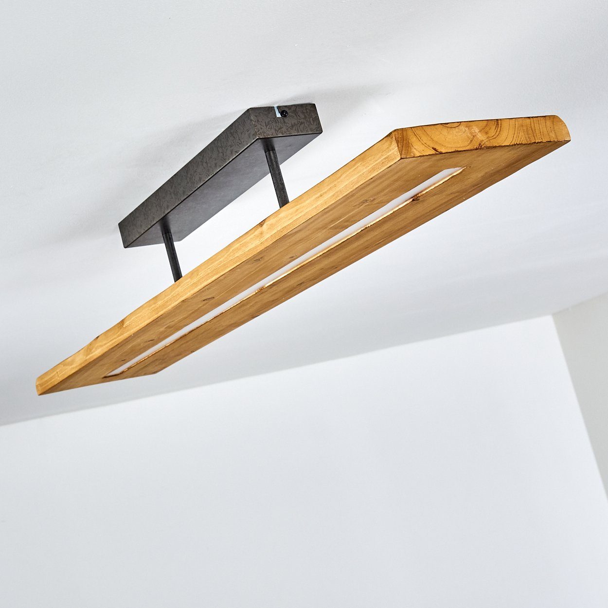 hofstein Deckenleuchte Volano dimmbare Deckenlampe aus dunklem Holz und Metall, Dunkelgrau, 3000 Kelvin, 3000 Lumen, moderne Zimmerlampe, dimmbar über den Lichtschalter