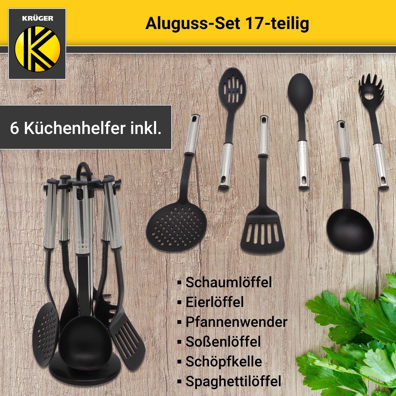 Karl Krüger Aluguss Set 17 tlg., grau
