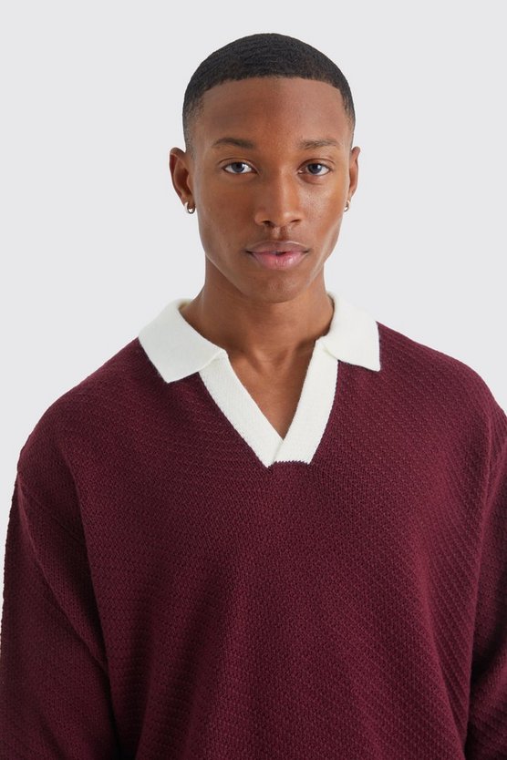 Langärmliges Oversize Poloshirt mit Kontrast-Kragen