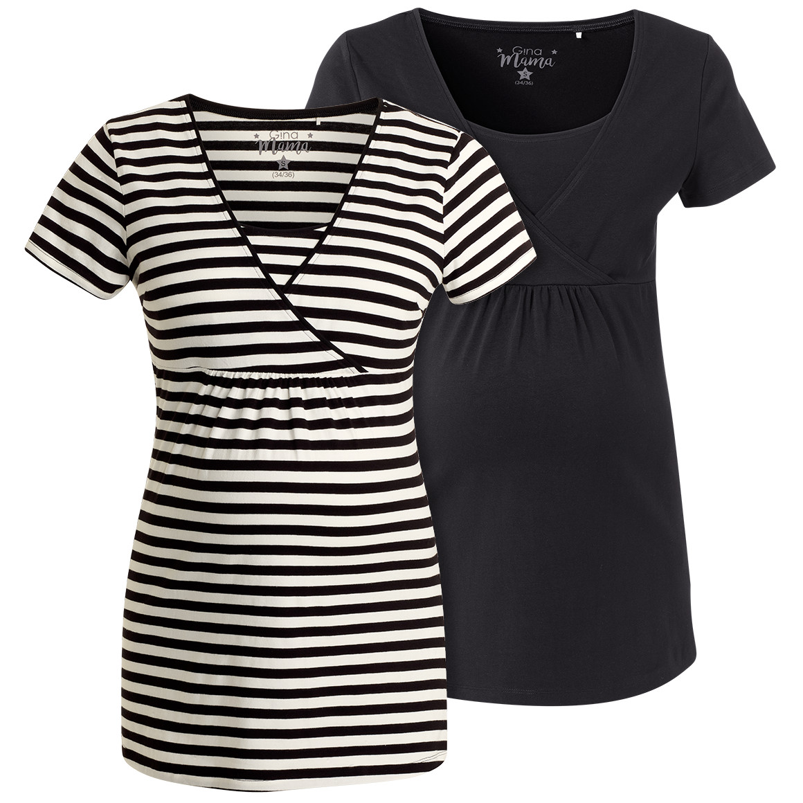 2 Damen Umstands-T-Shirts mit Stillfunktion