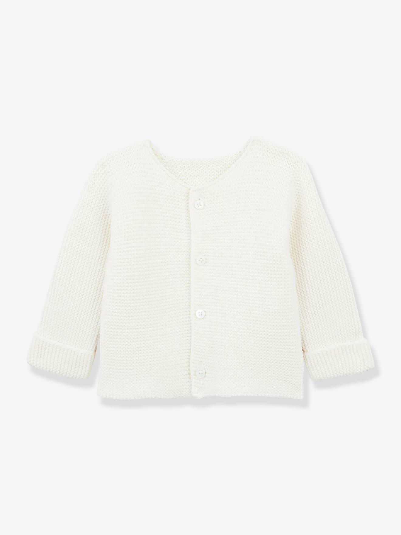 Cardigan bébé point mousse en coton bio CYRILLUS blanc