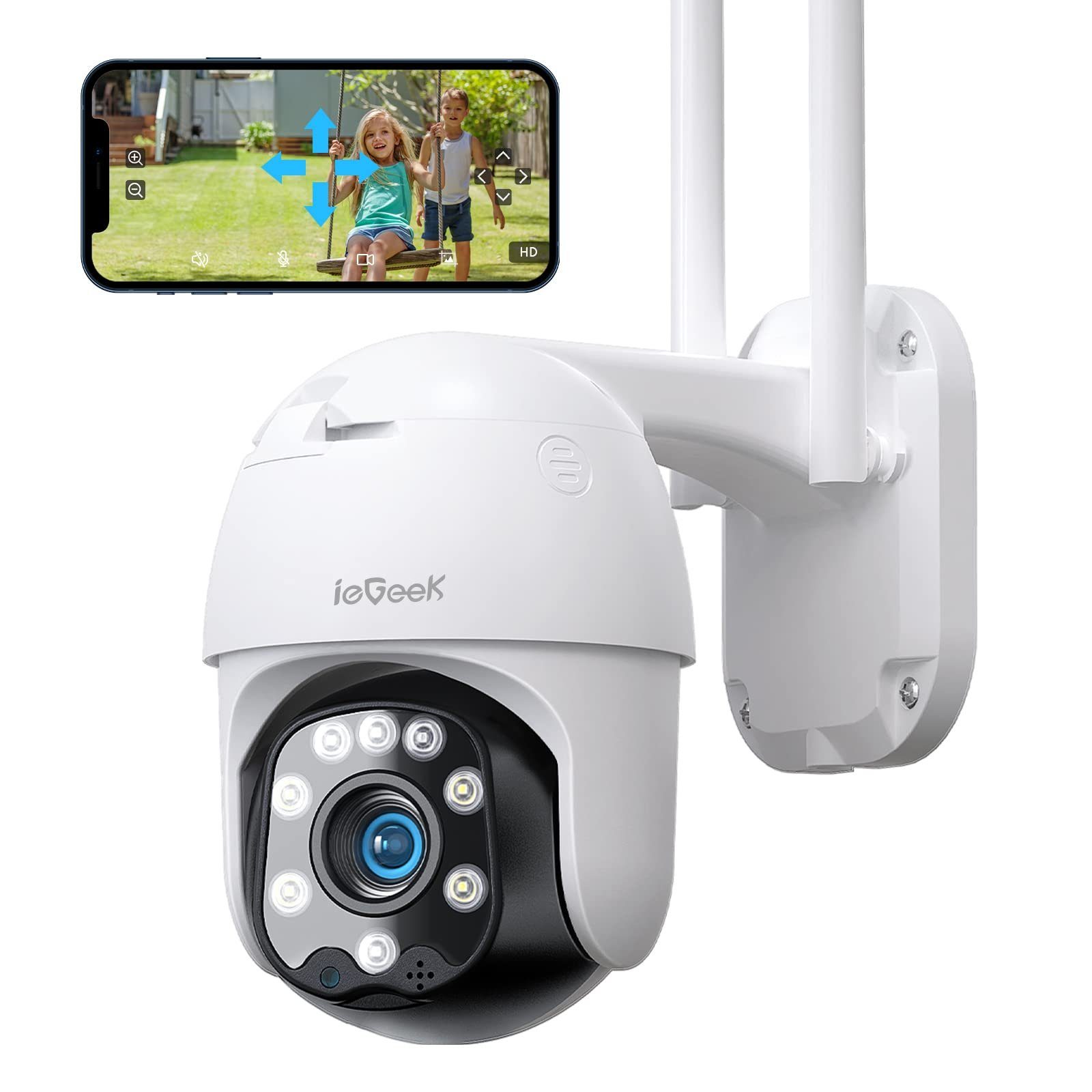 ieGeek 1080P kamera Aussen IP Kamera Camera WLAN Überwachungskamera Überwachungskamera (Außenbereich, Aussen, Dome IP Kamera Outdoor Automatische Verfolgung CCTV Überwachungskamera, Farbiger Nachsicht Bewegungserkennung Sprach Gegensprechanlage, Sire