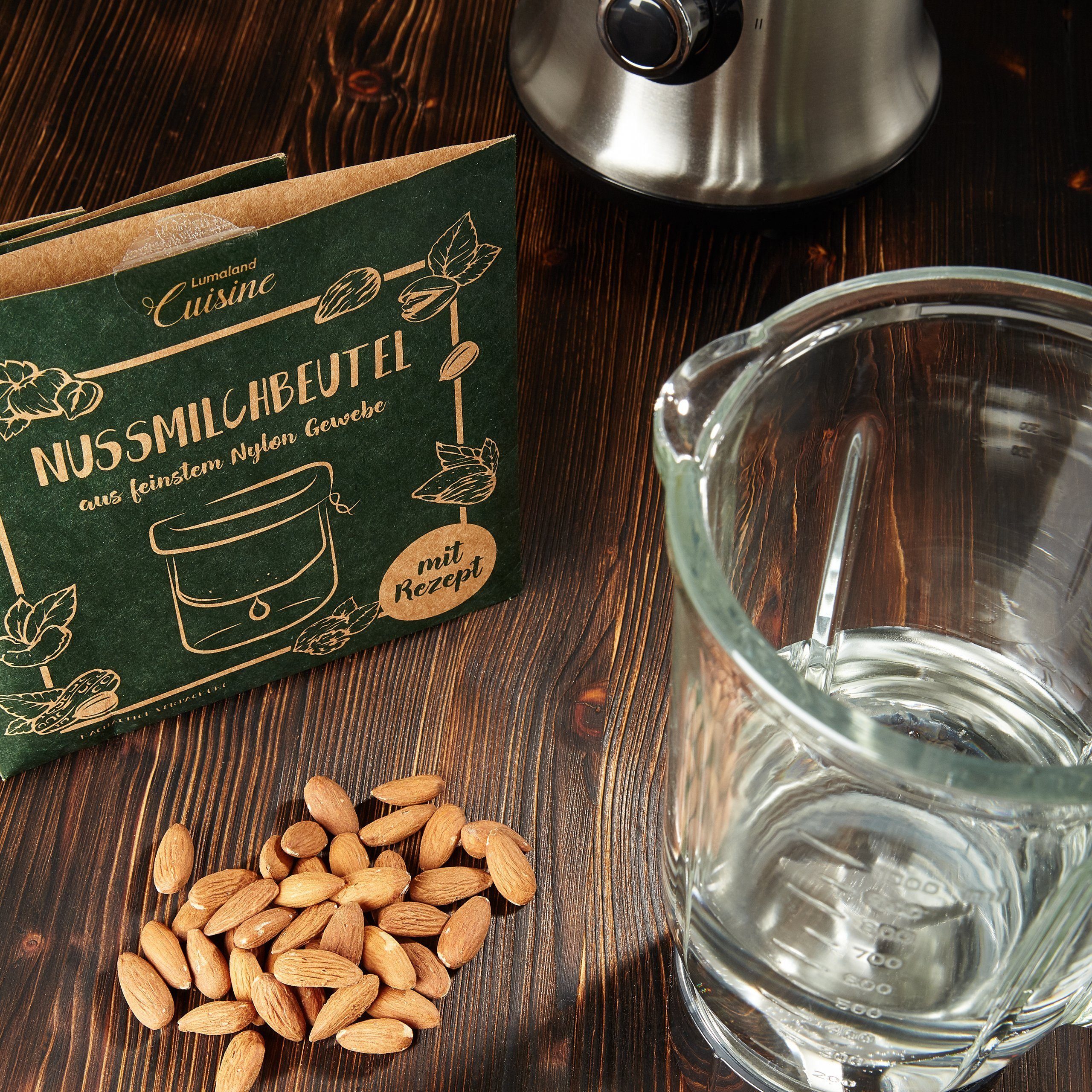 Lumaland Passiersieb, Hanf Faser, (Nussmilchbeutel + Mandelmilch Rezept, 1-St., Nussmilchbeutel + Mandelmilch Rezept), aus reinen Hanf Fasern für vegane Nussmilchherstellung