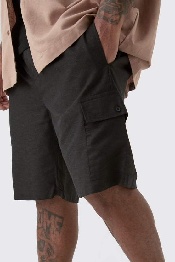 Plus lockere Cargo-Shorts aus Leinen mit elastischem Bund