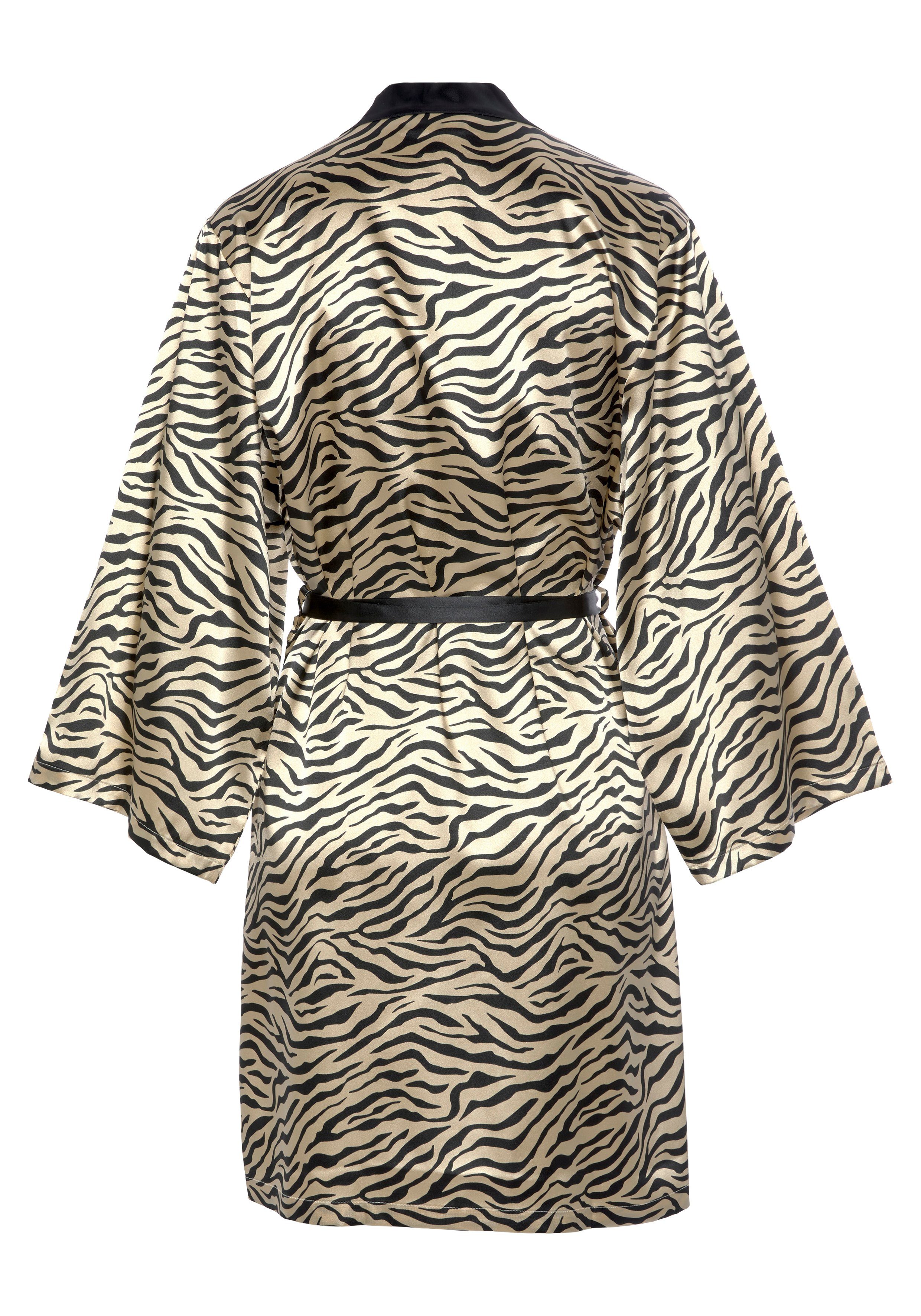 Buffalo Kimono, Kurzform, Satin, Kimono-Kragen, Gürtel, mit schönem Animal-Print