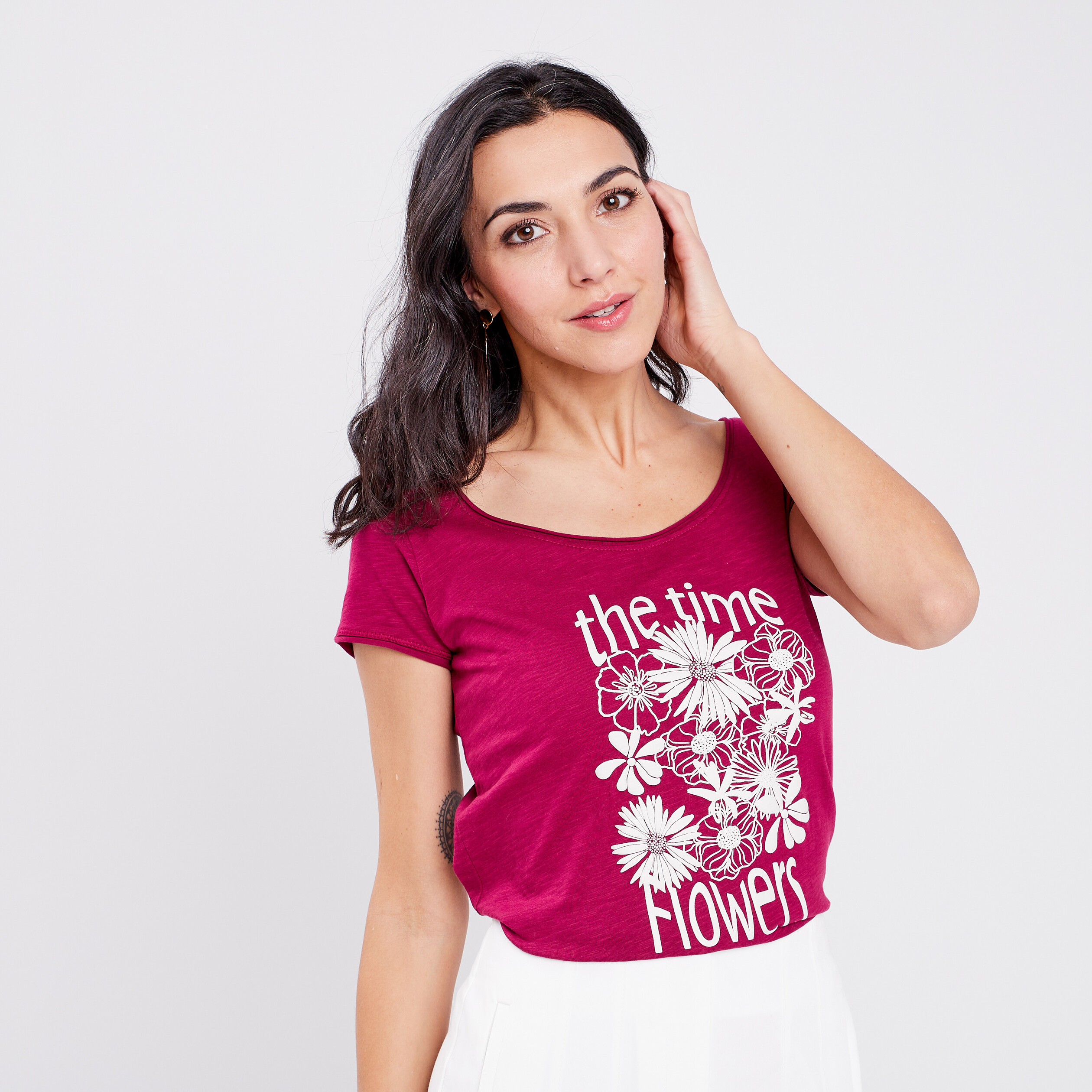 T-shirt manches courtes Creeks bordeaux femme | La Halle