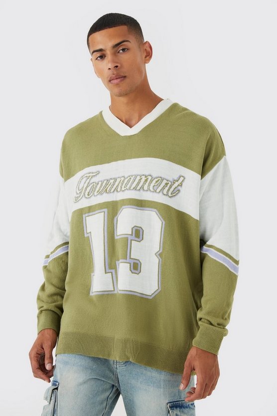 Oversize Football-Sweatshirt mit V-Ausschnitt