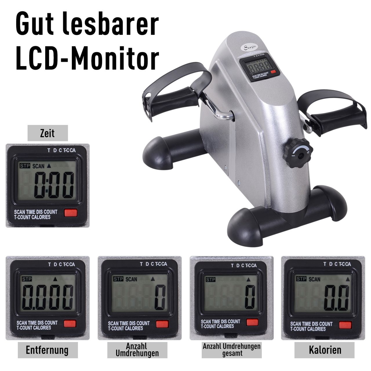 HOMCOM Heimtrainer Mini Bike Pedaltrainer Trainingsrad mit LCD-Display