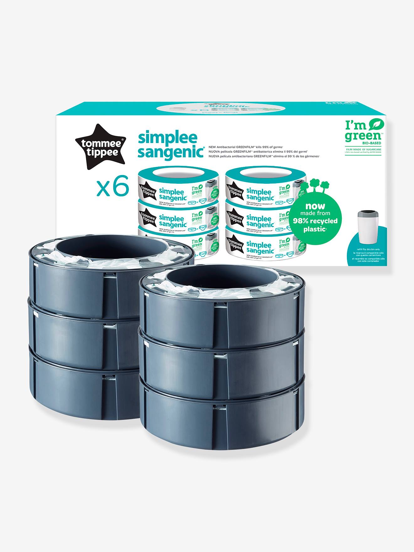 Recharges Simplee x 6 TOMMEE TIPPEE en plastique recyclé gris
