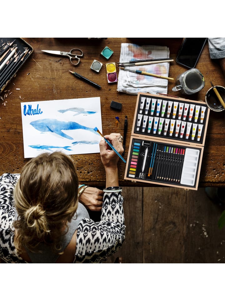 relaxdays 56tlg. Malkoffer Aquarellfarben in Bunt günstig kaufen onesize