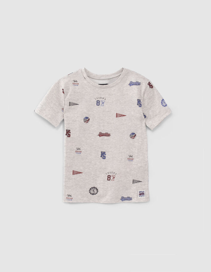 T-shirt gris coton bio all-over écussons garçon