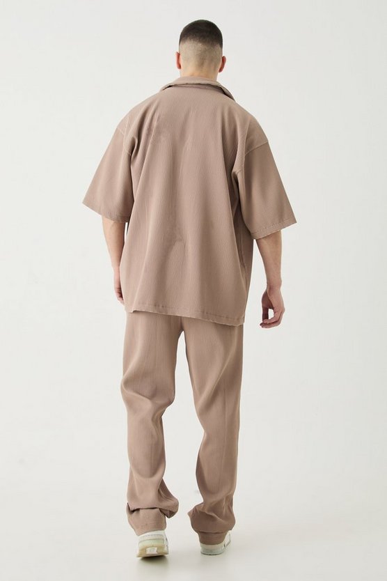 Tall Short Sleeve Oversized Revere Pleated Shirt