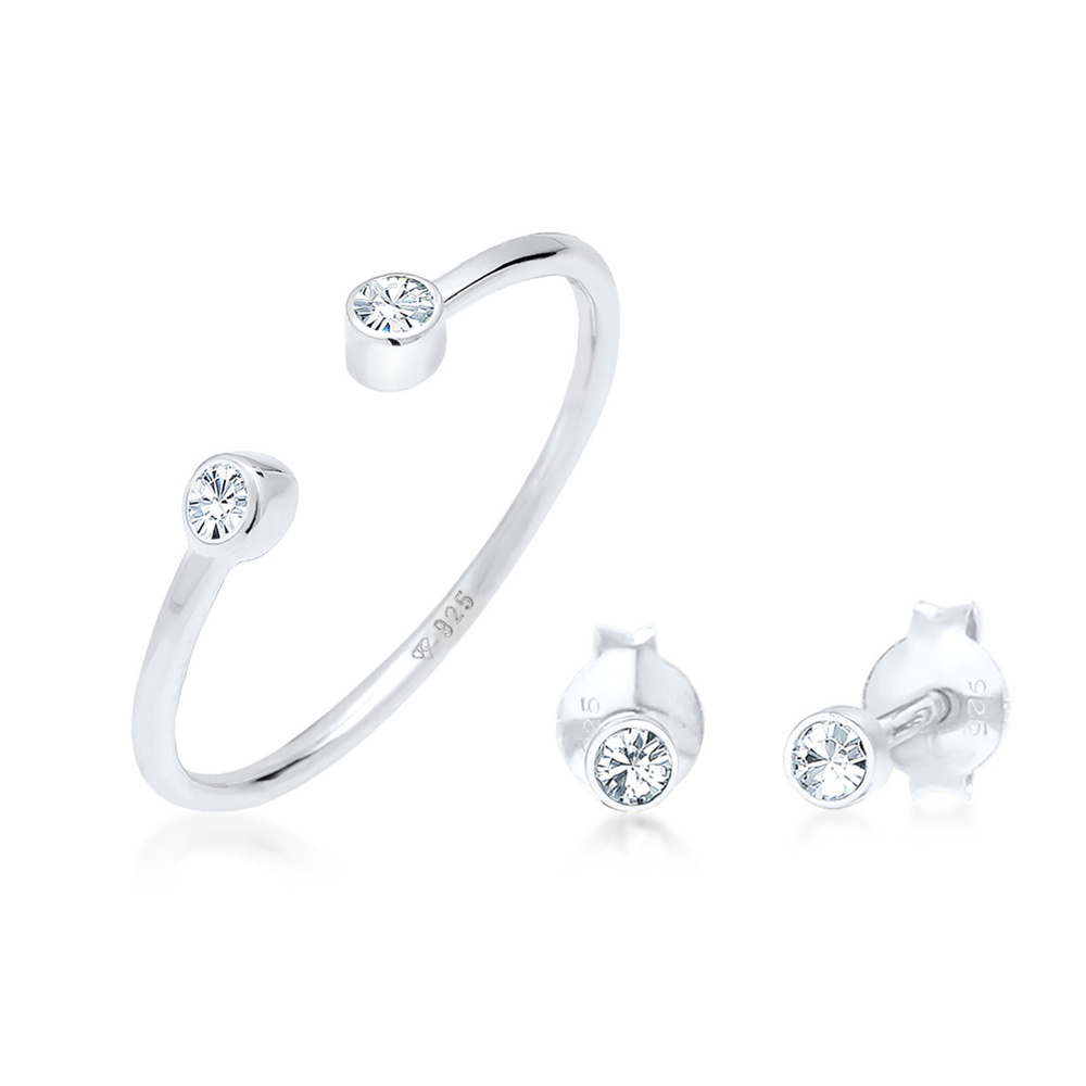 Elli Elli Ensemble de Bijoux Femmes Solitaire Ouvert Set Clous d'oreilles avec cristau Bijoux