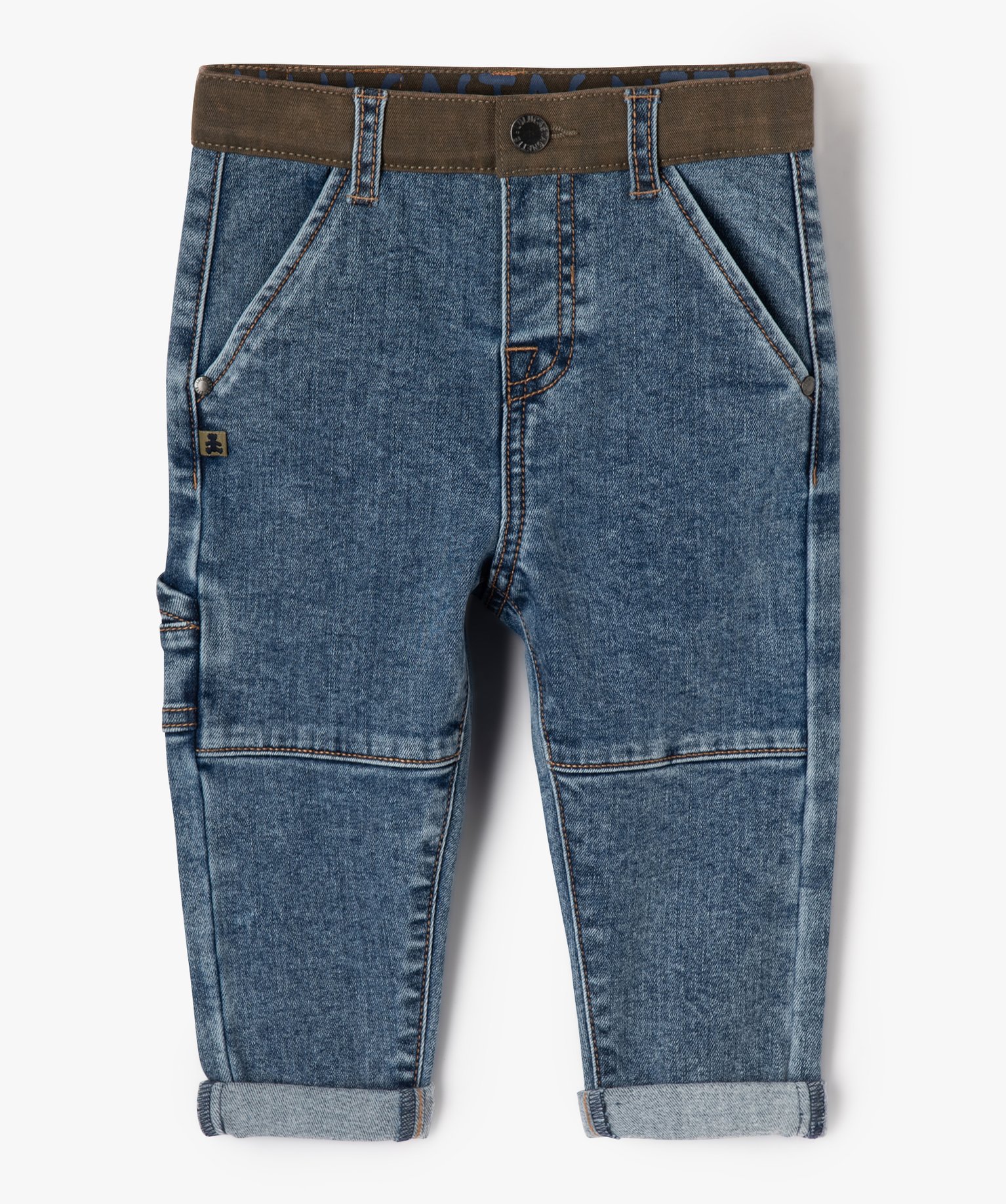 Jean extensible et ceinture contrastante bébé Garçon - L... denim | GEMO