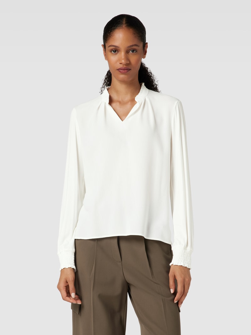 Blusenshirt mit Stehkragen und V-Ausschnitt in offwhite