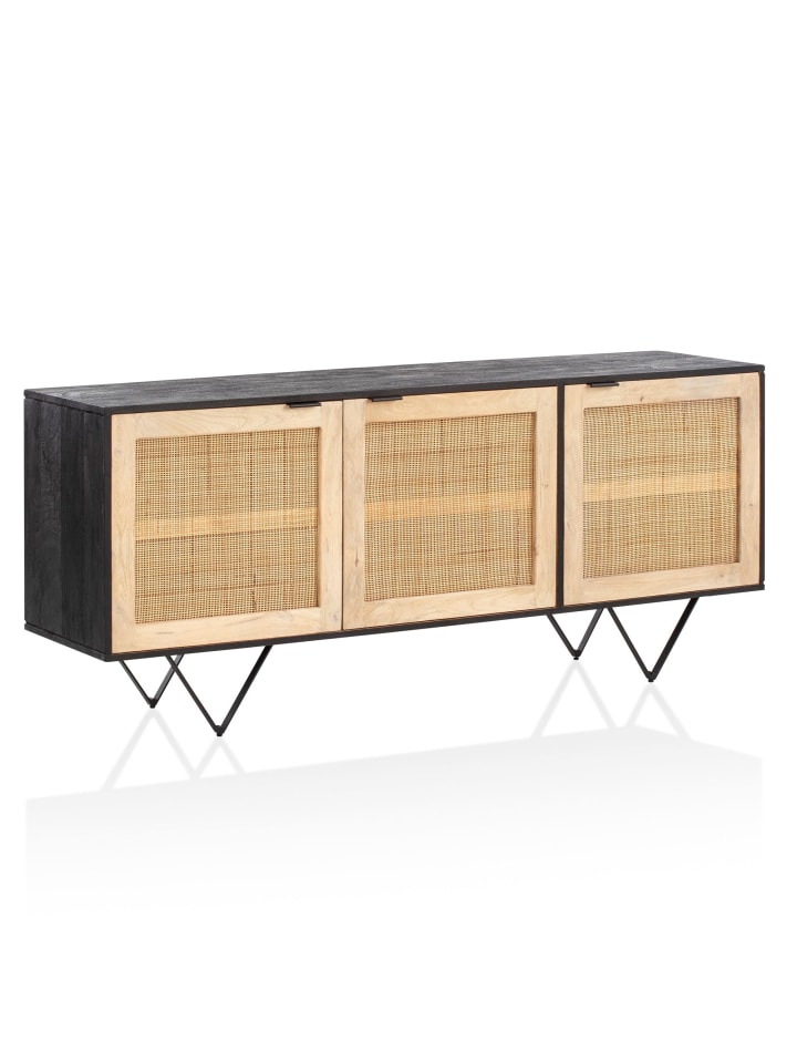 KADIMA DESIGN Sideboard 175x75x45cm Mango Massivholz/Rattan Kommode mit 3 Türen günstig kaufen onesize