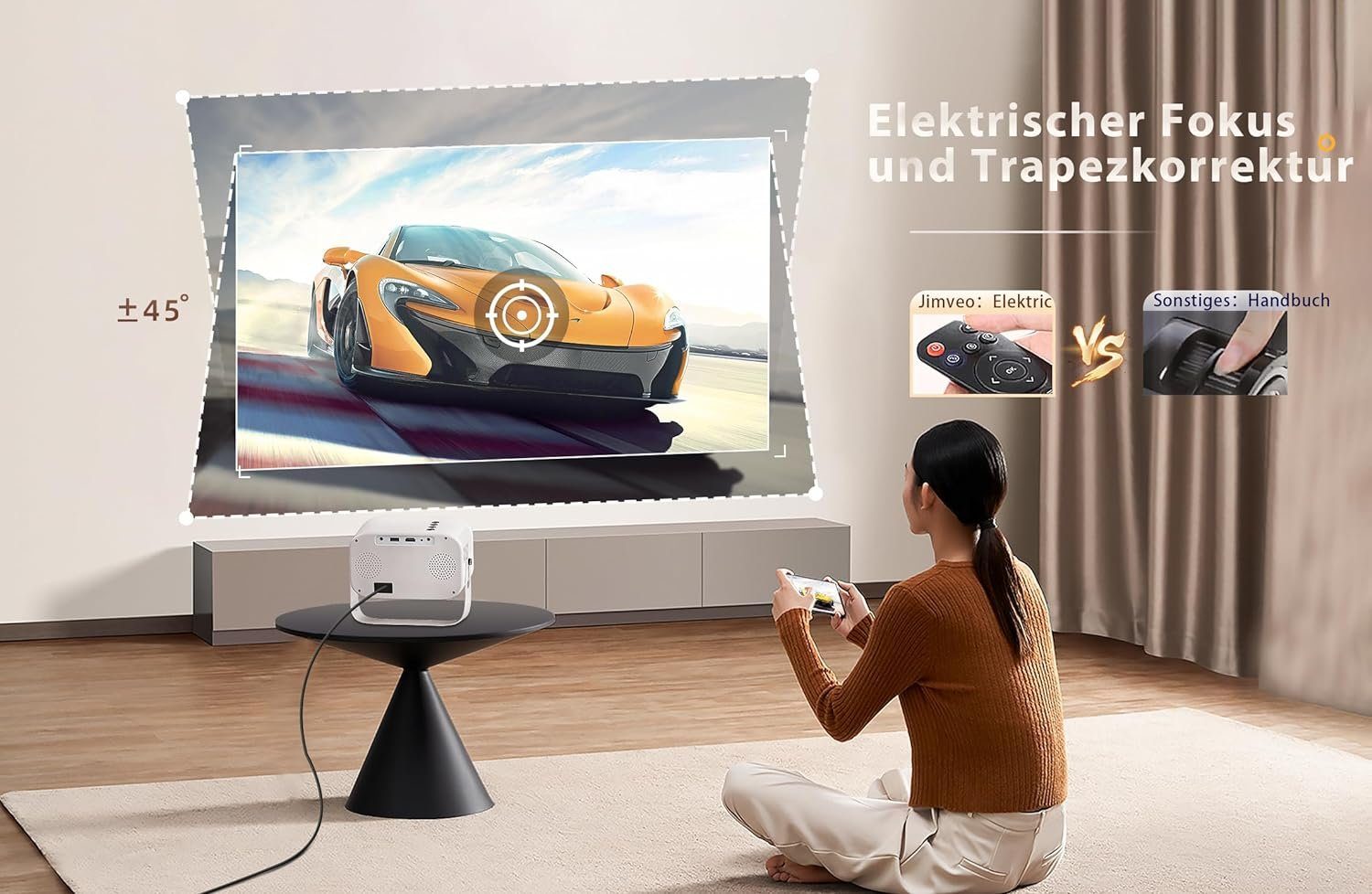 Jimveo Beamer (12000 lm, 1920 x 1080 px, 1080P Full HD 12000L WiFi6 Bluetooth Projektor Unterstützt 4K Heimkino)