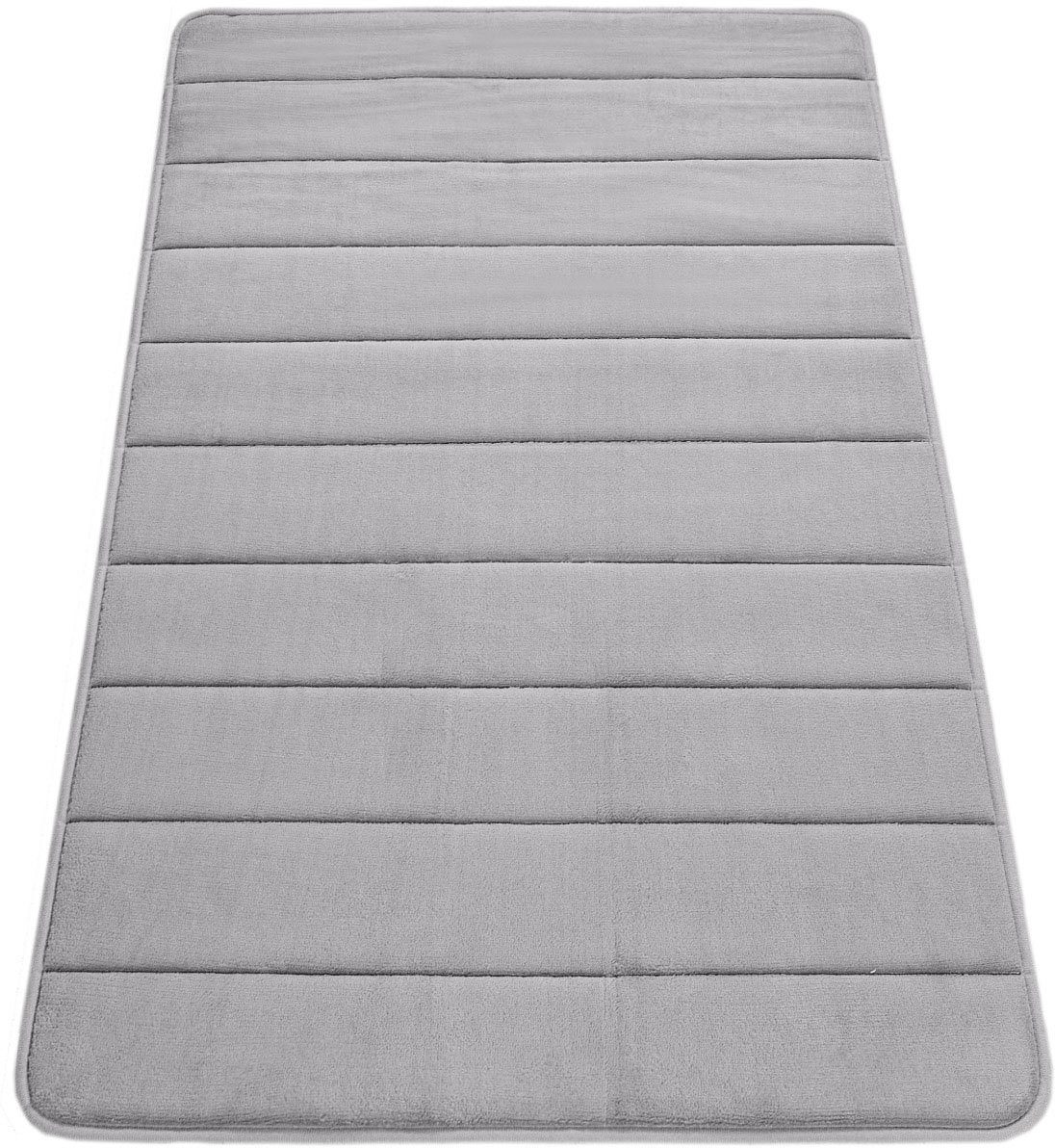 Badematte Corby 252 Paco Home, Höhe 13 mm, rutschhemmend beschichtet, fußbodenheizungsgeeignet, Polyester, rechteckig, Badteppich, gestreift, Hoch-Tief Effekt, Memory-Foam Effekt